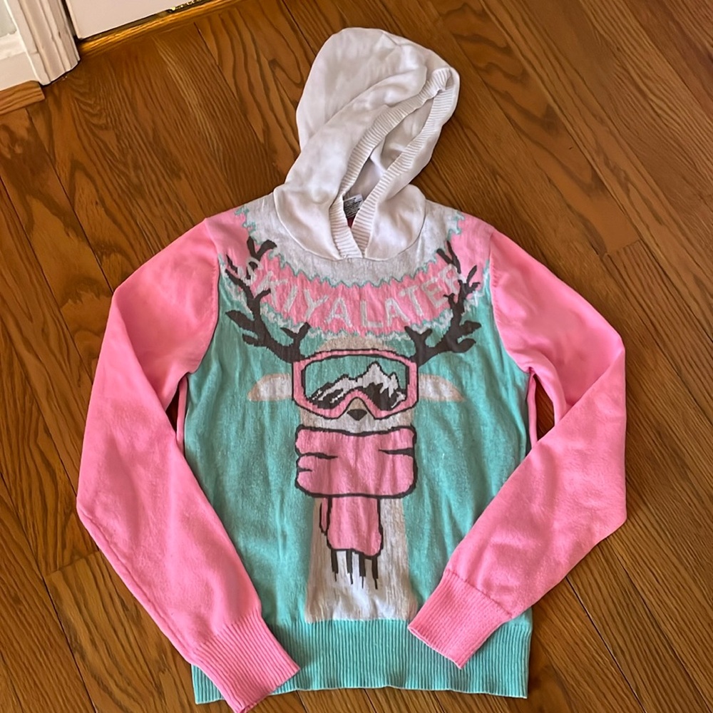 Ski Ya Later Ugly Sweater Small Pink Llama